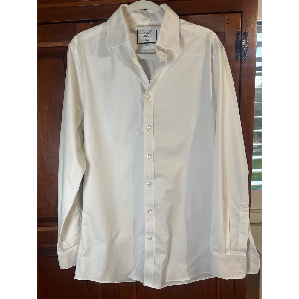 Charles Tyrwhitt Mens White Slim Fit Non-Iron Cotton Dress Shirt 15.5 35